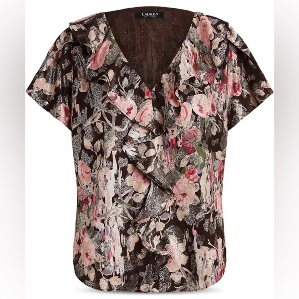 NWT | Ralph Lauren Floral Metallic Jacquard Blouse S